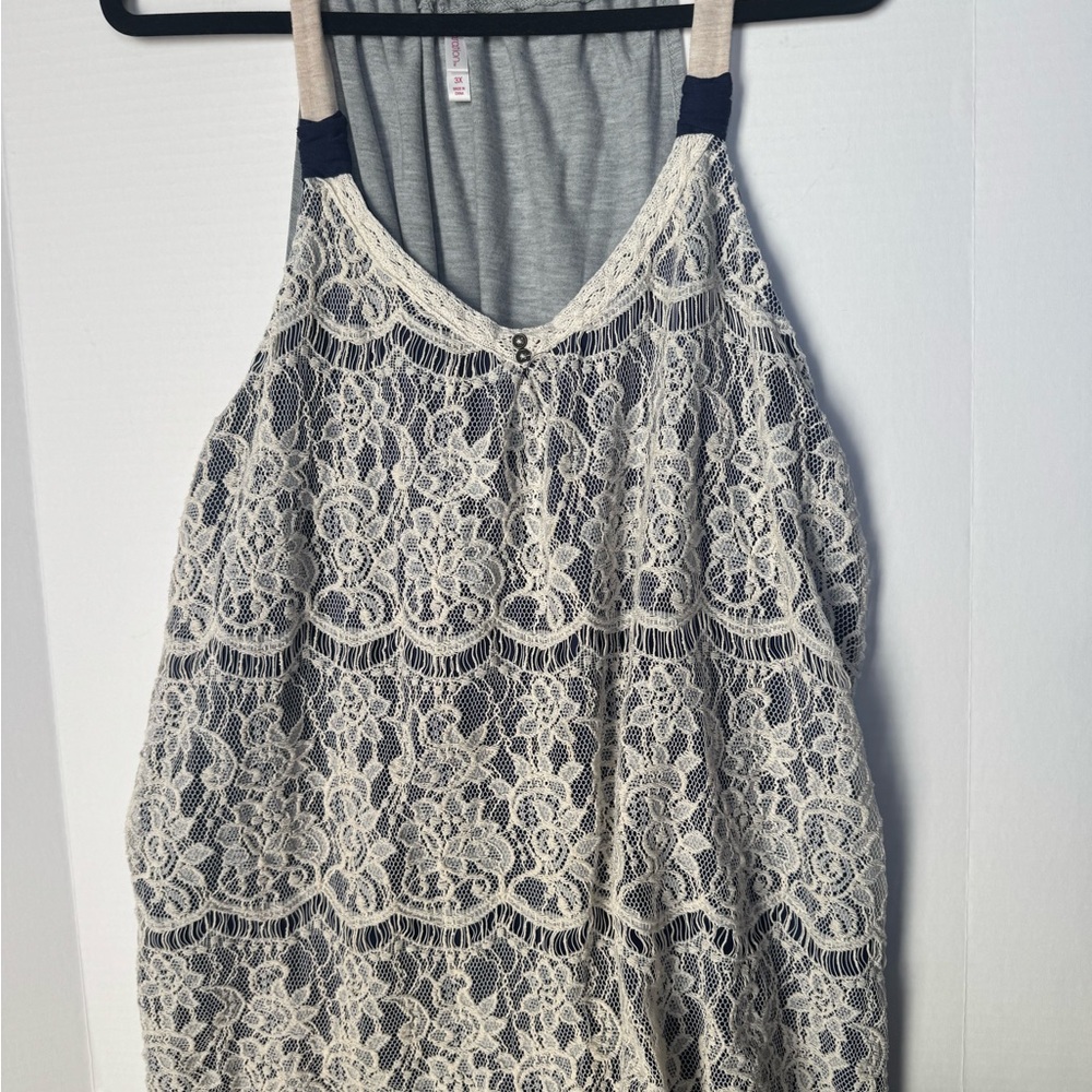 Xhilaration Cream Lace over Navy Blue Tank Top Relaxed Fit